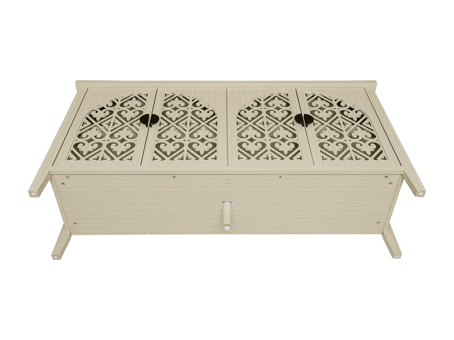 Buffet 4 portes bois naturel panneaux sculptés rangement réglable salon salle à manger 147 cm