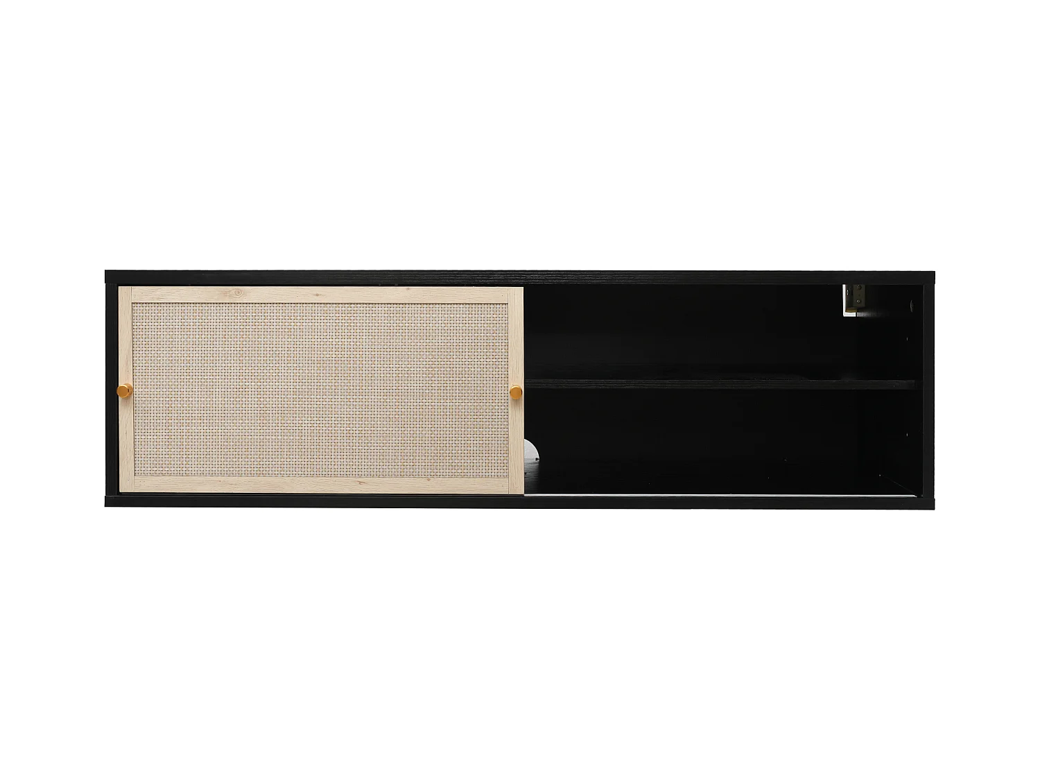 Armário de parede de 110 cm com portas de correr, em rattan resistente, para armazenamento em sala de estar, quarto, escritório, preto