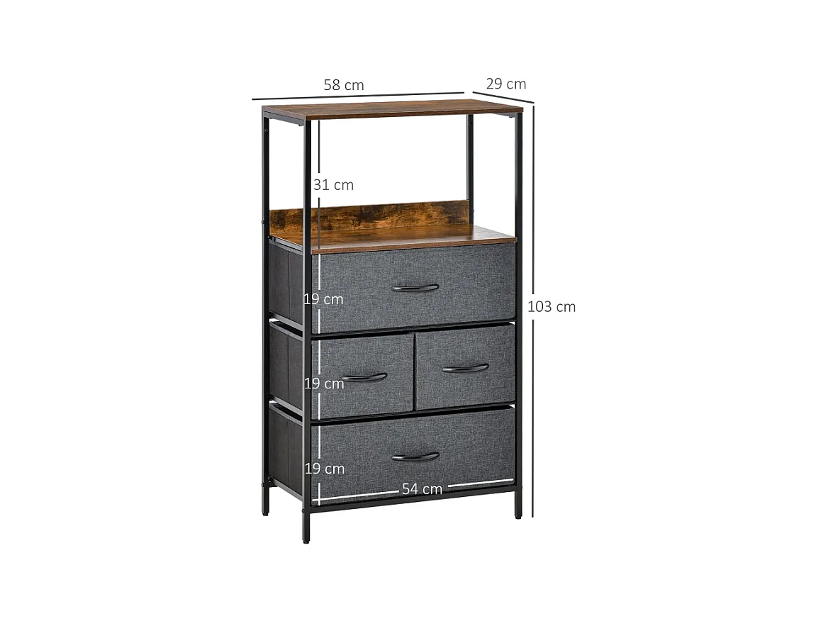 Cômoda 4 gavetas linho tecido metal armazenamento sala quarto preto 54 cm