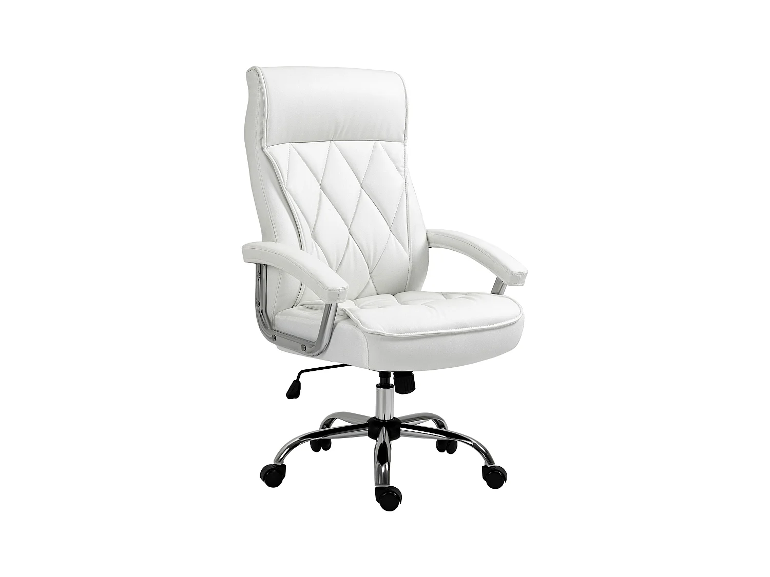 Silla de oficina ergonómica de piel sintética con inclinación y altura ajustable, color blanco
