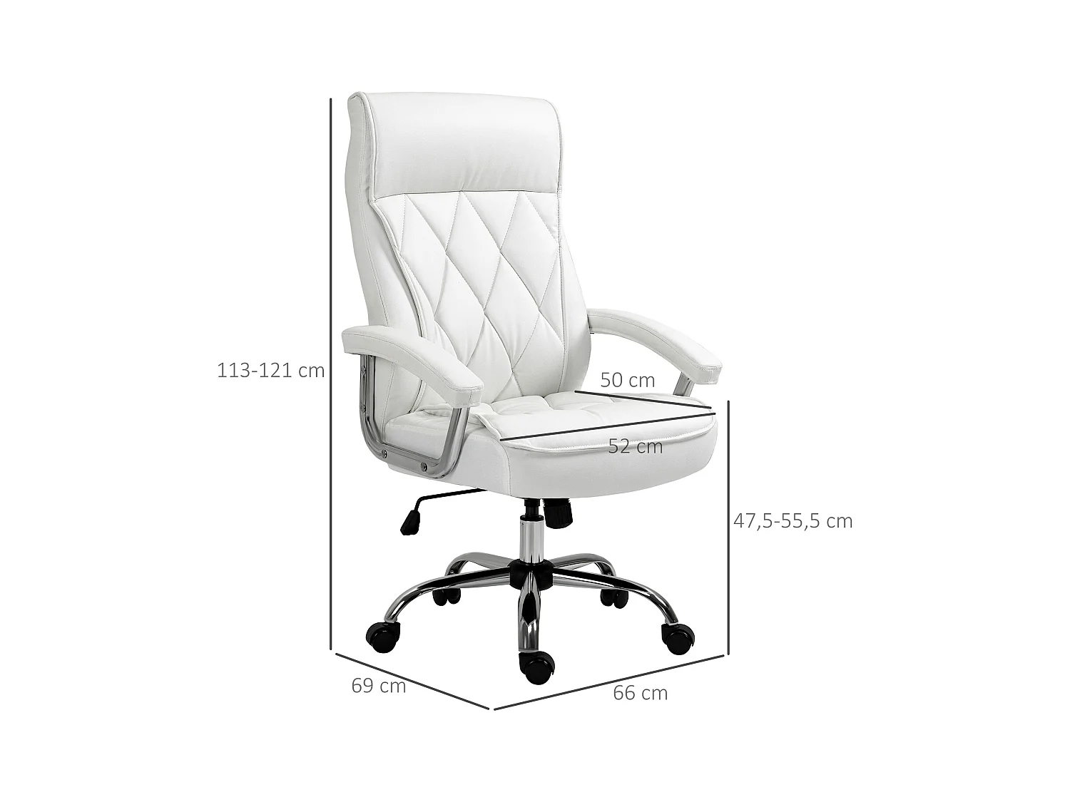Silla de oficina ergonómica de piel sintética con inclinación y altura ajustable, color blanco