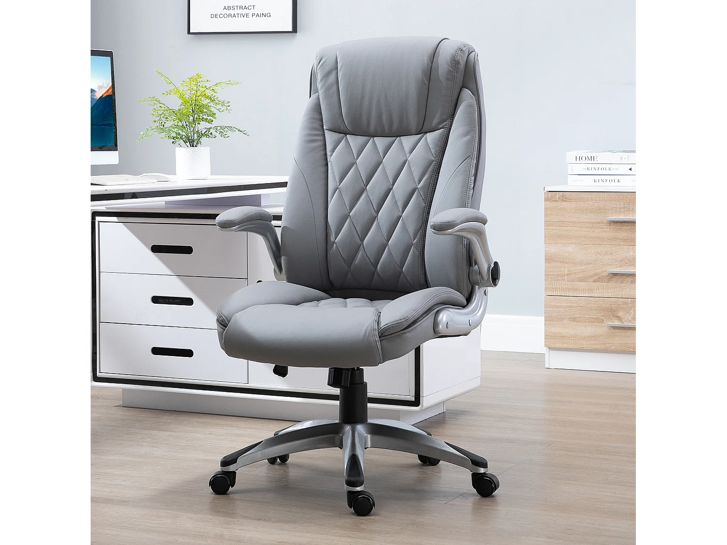 Fauteuil de bureau ergonomique en simili cuir gris accoudoirs réglables bascule hauteur 135 kg