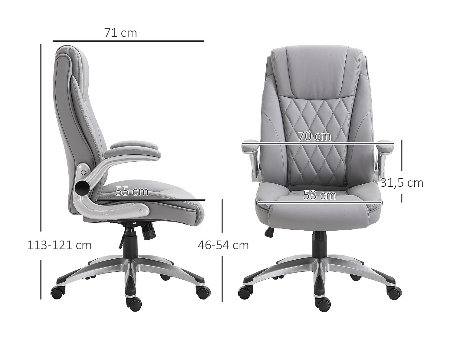 Fauteuil de bureau ergonomique en simili cuir gris accoudoirs réglables bascule hauteur 135 kg