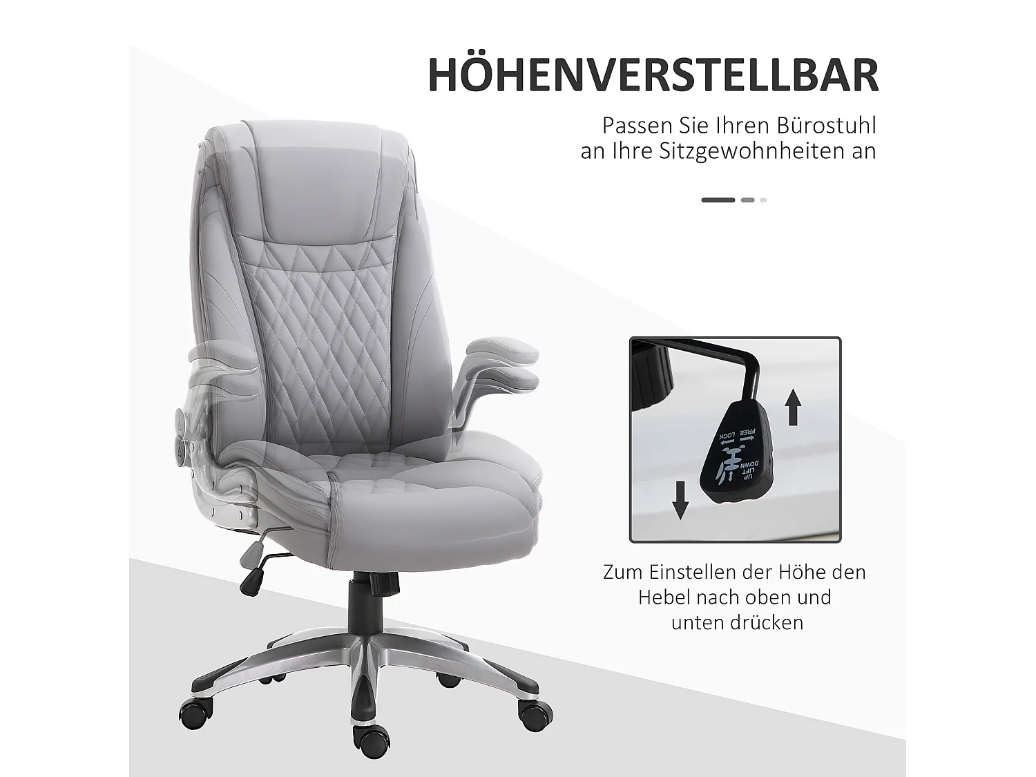 Fauteuil de bureau ergonomique en simili cuir gris accoudoirs réglables bascule hauteur 135 kg