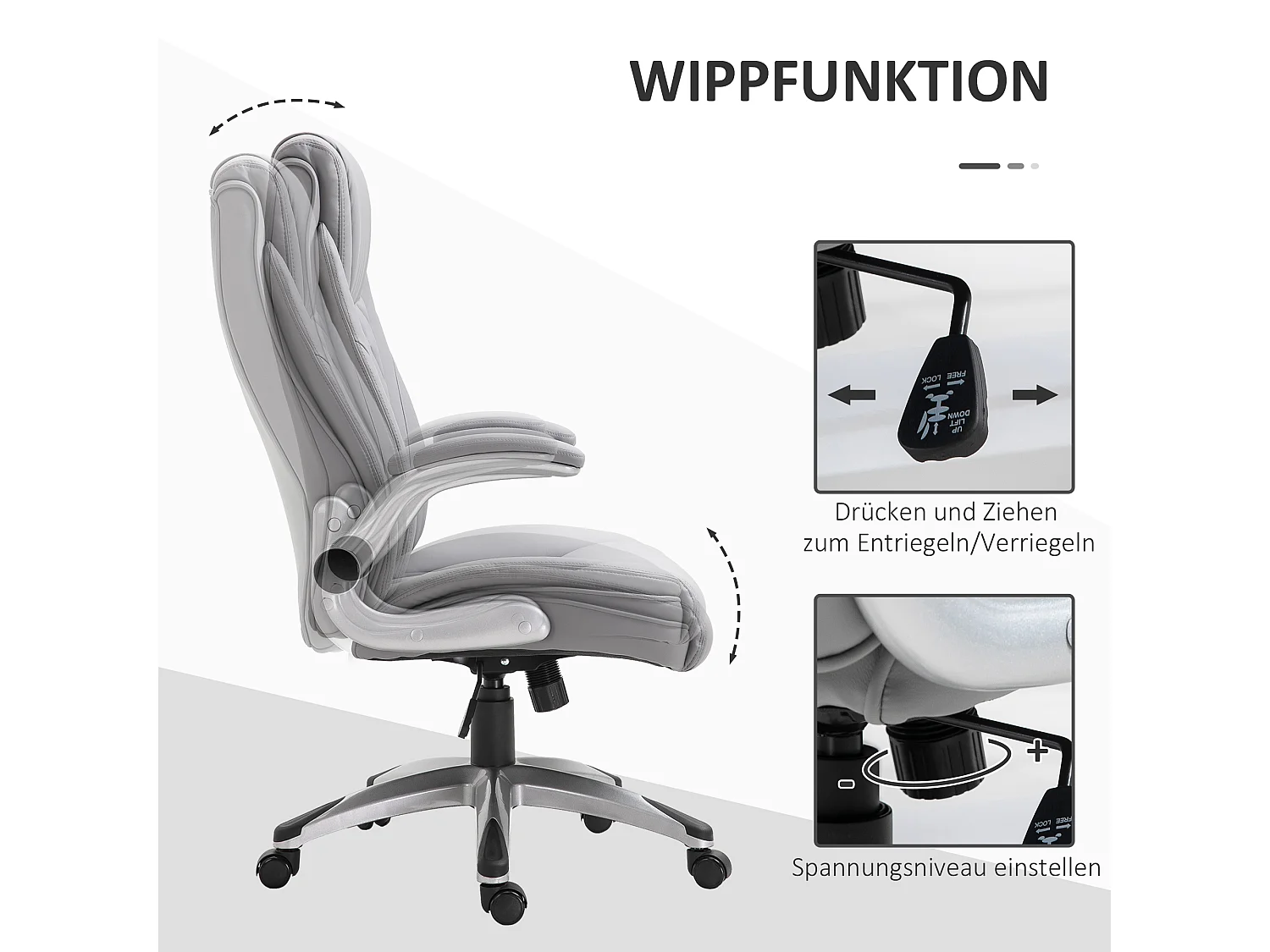 Fauteuil de bureau ergonomique en simili cuir gris accoudoirs réglables bascule hauteur 135 kg