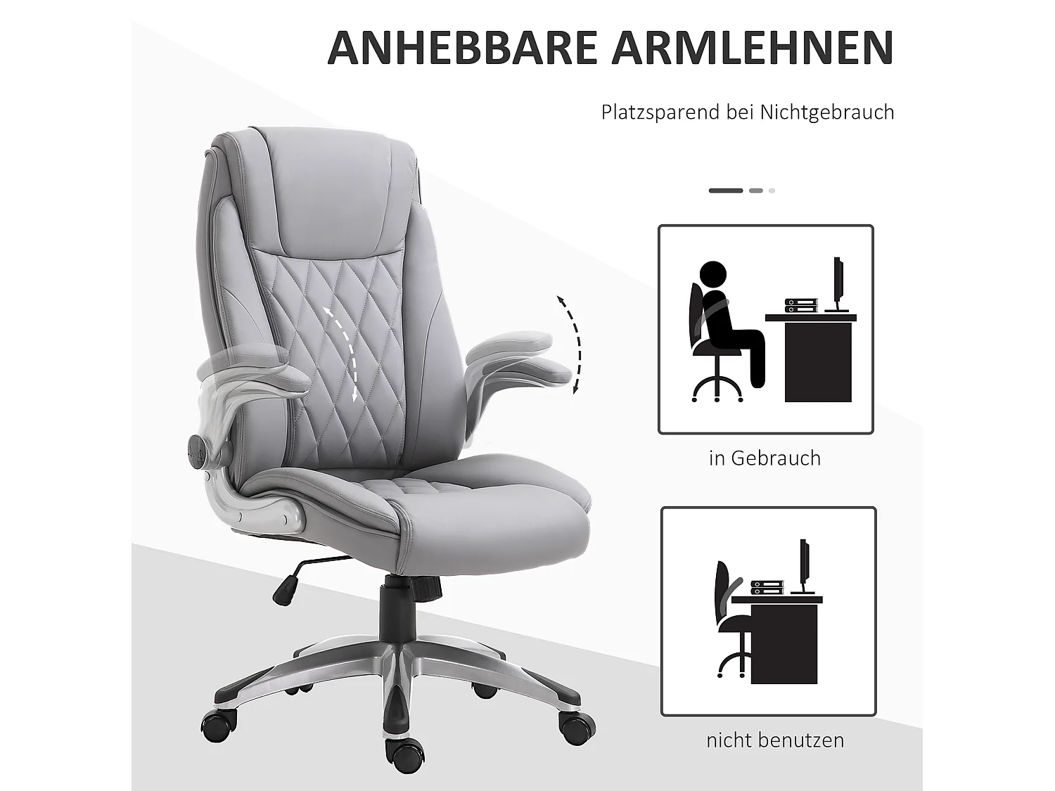 Fauteuil de bureau ergonomique en simili cuir gris accoudoirs réglables bascule hauteur 135 kg