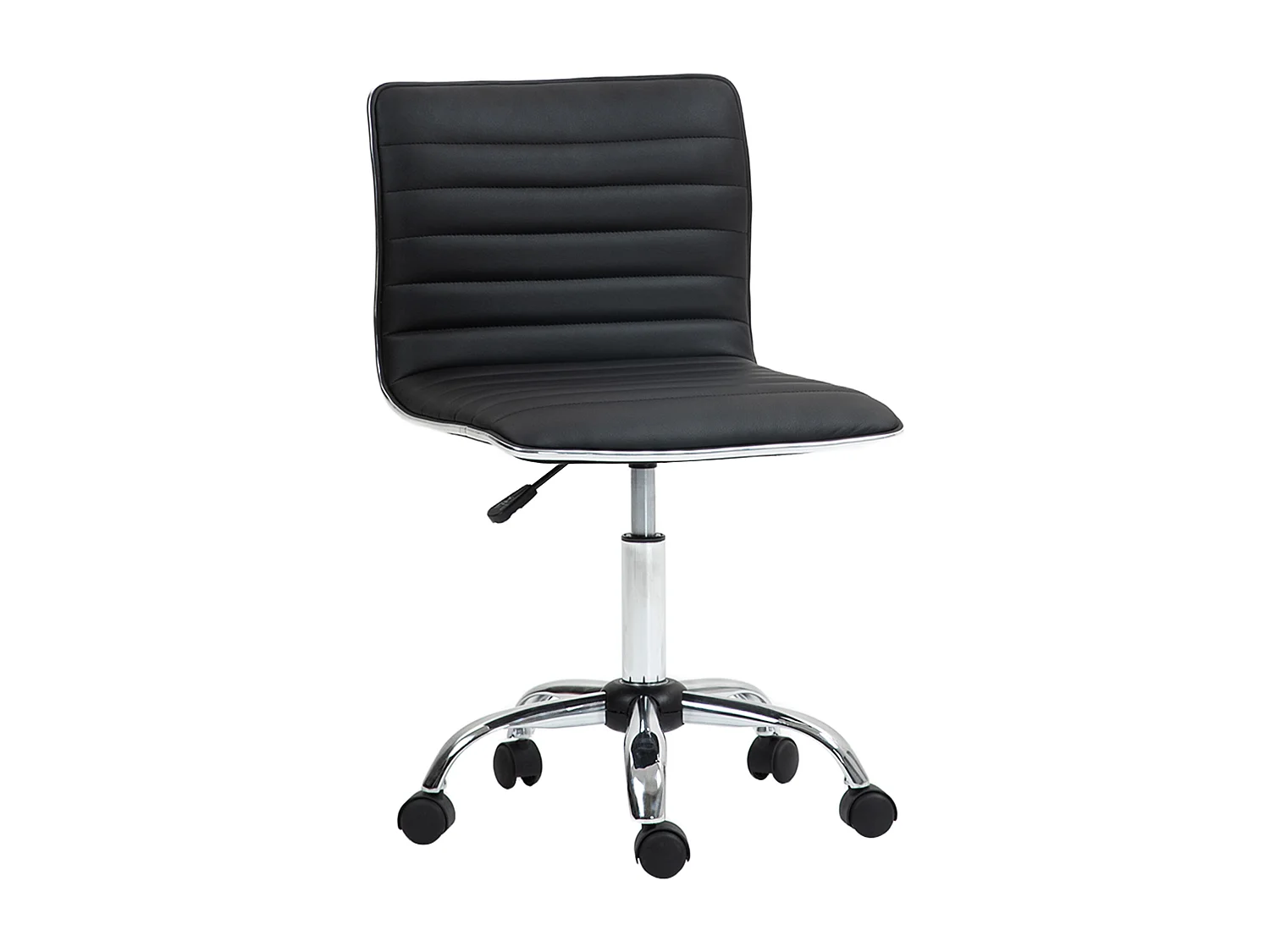 Silla de oficina giratoria ajustable de piel sintética con respaldo y ruedas, color negro