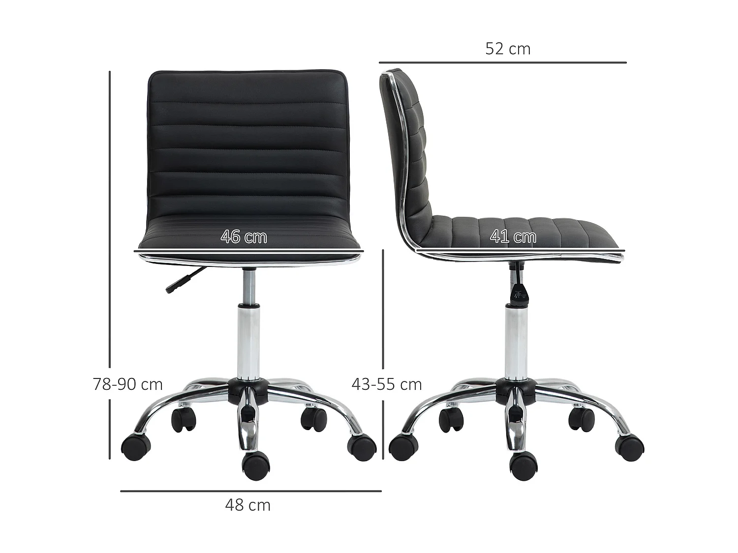 Silla de oficina giratoria ajustable de piel sintética con respaldo y ruedas, color negro