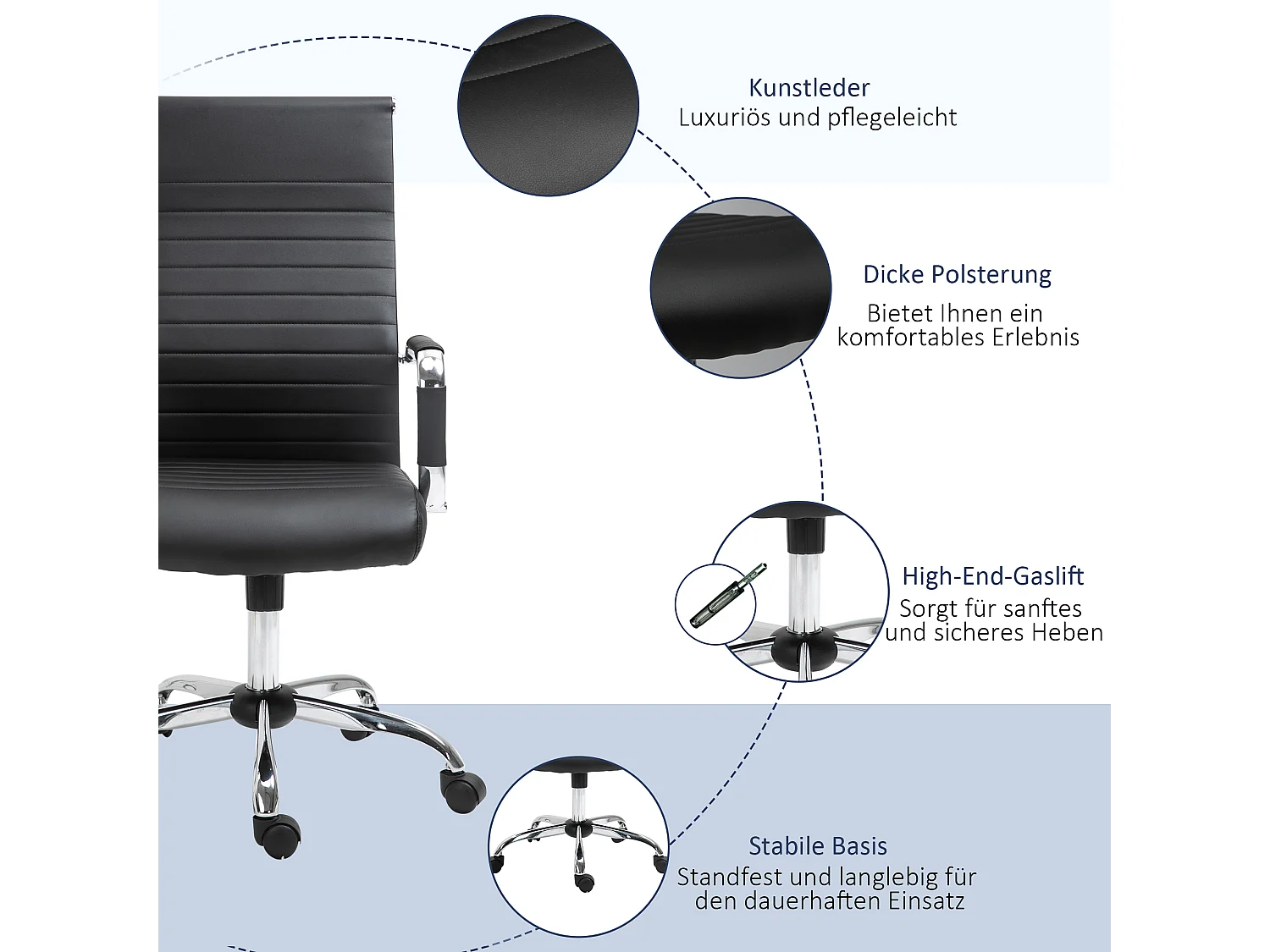 Scrivania ergonomica in pelle sintetica con bascula regolabile e pivot nero 54x62x114 cm