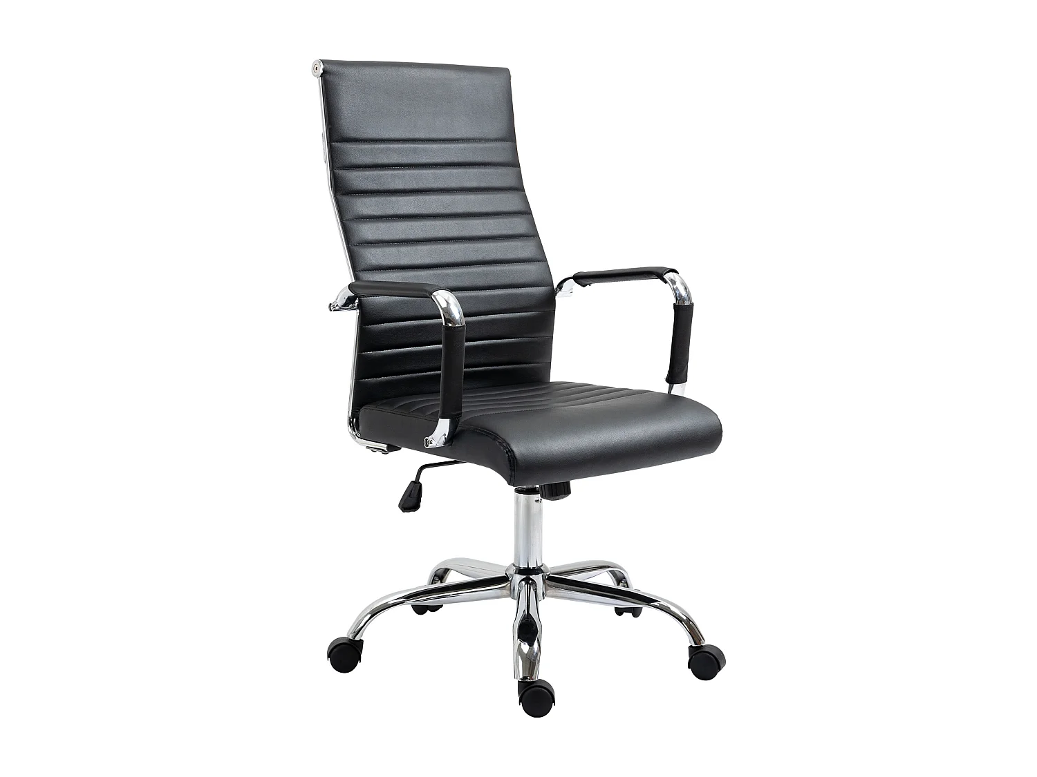 Silla de oficina ergonómica en piel sintética con inclinación y giro regulables, color negro, 54x62x114 cm