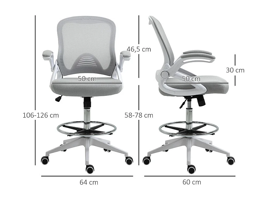 Sedia da ufficio ergonomica con comodini relevables, dossier in maglia e poggiapiedi regolabili grigio chiaro