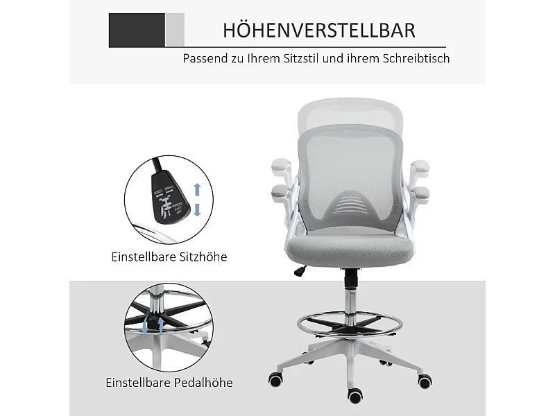 Sedia da ufficio ergonomica con comodini relevables, dossier in maglia e poggiapiedi regolabili grigio chiaro