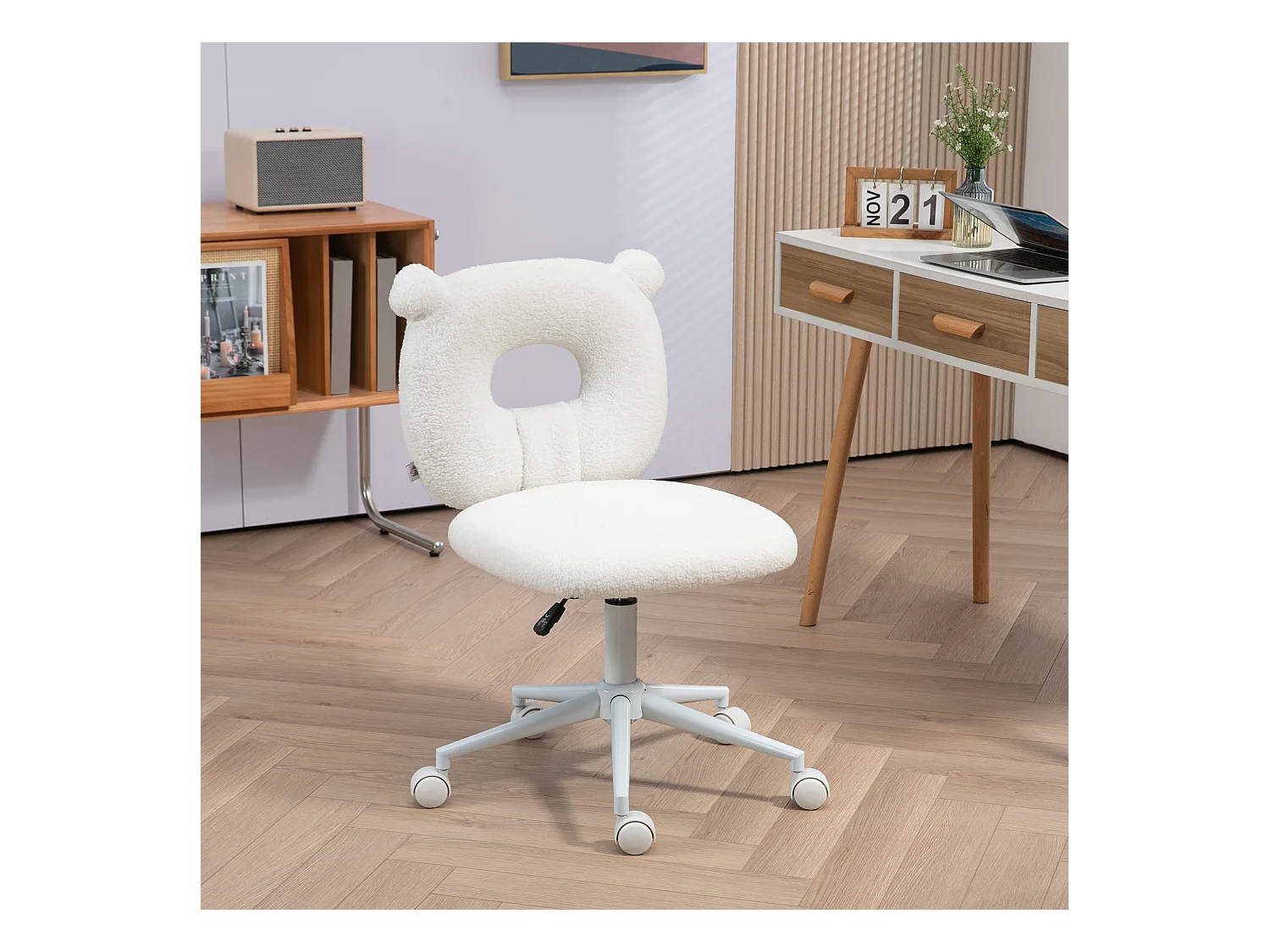 Chaise longue per bambini regolabile in alta qualità Teddy-Fleece senza sedie da ufficio bianche