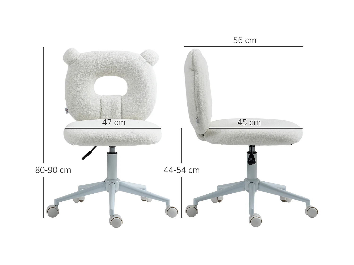 Chaise longue per bambini regolabile in alta qualità Teddy-Fleece senza sedie da ufficio bianche