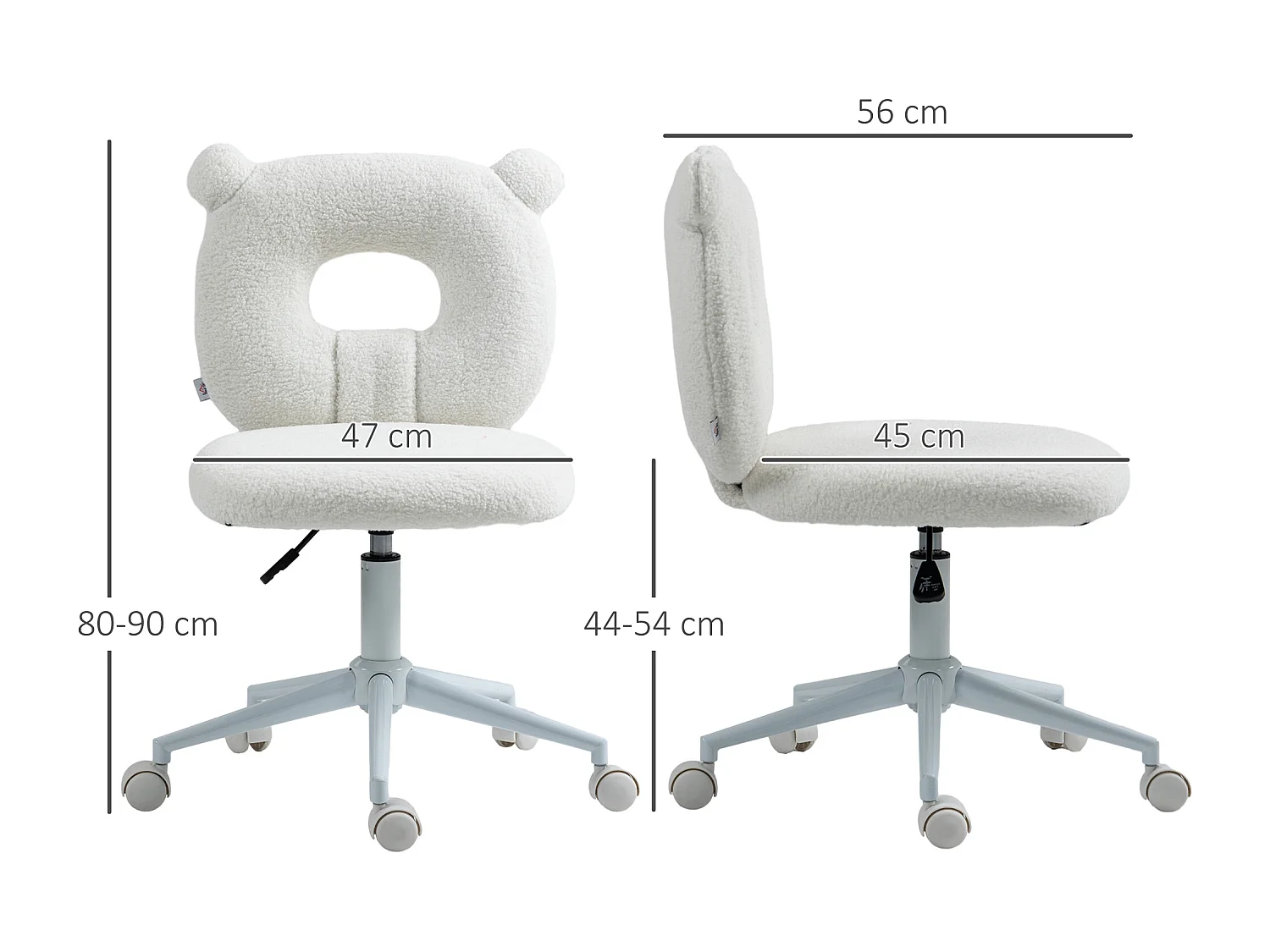 Chaise enfant réglable en hauteur Teddy-Fleece sans accoudoirs bureau blanc