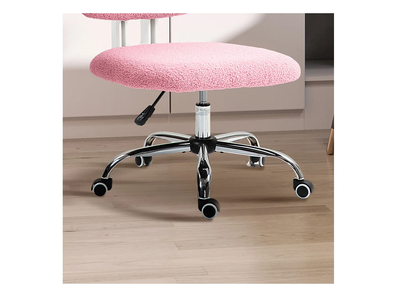 Chaise de desk ergonomica senza cuscini in velluto pivotante regolabile rosa 48x53x80-90cm