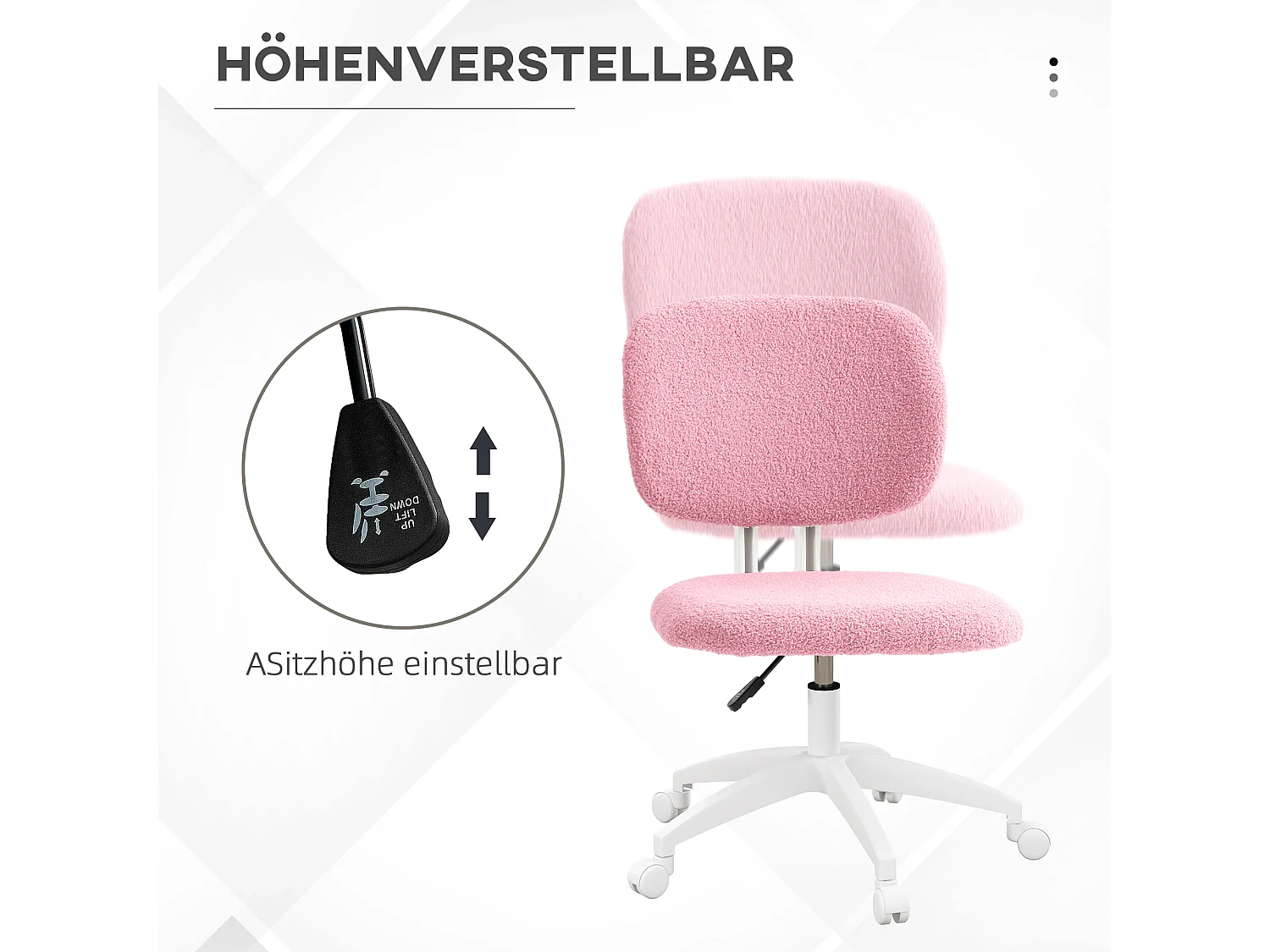 Silla de oficina ergonómica sin brazos terciopelo giratoria ajustable rosa 48x53x80-90cm