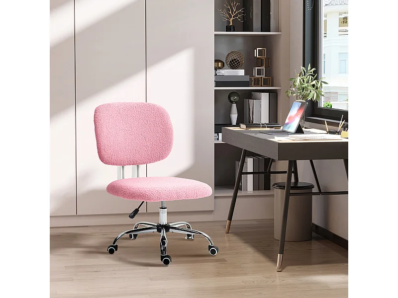 Cadeira ergonômica de escritório sem braços veludo giratória ajustável rosa 48x53x80-90cm