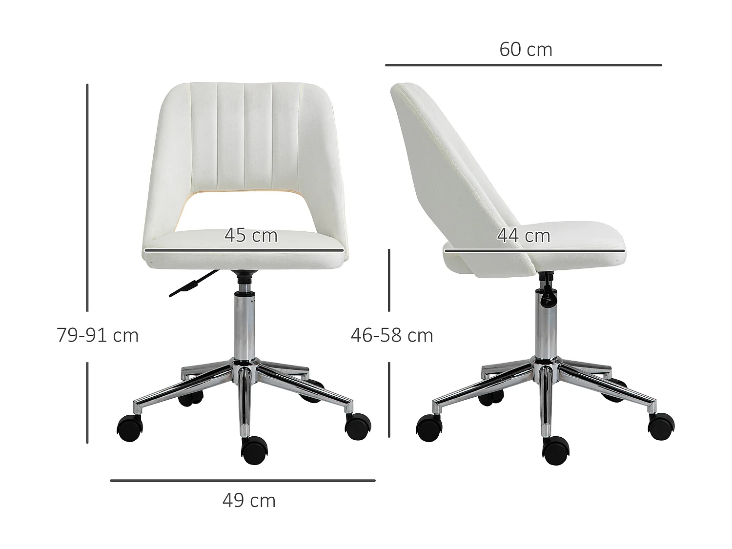 Cadeira de escritório ergonômica giratória em tecido ajustável bege 49x60x79-91cm sala de estar e escritório