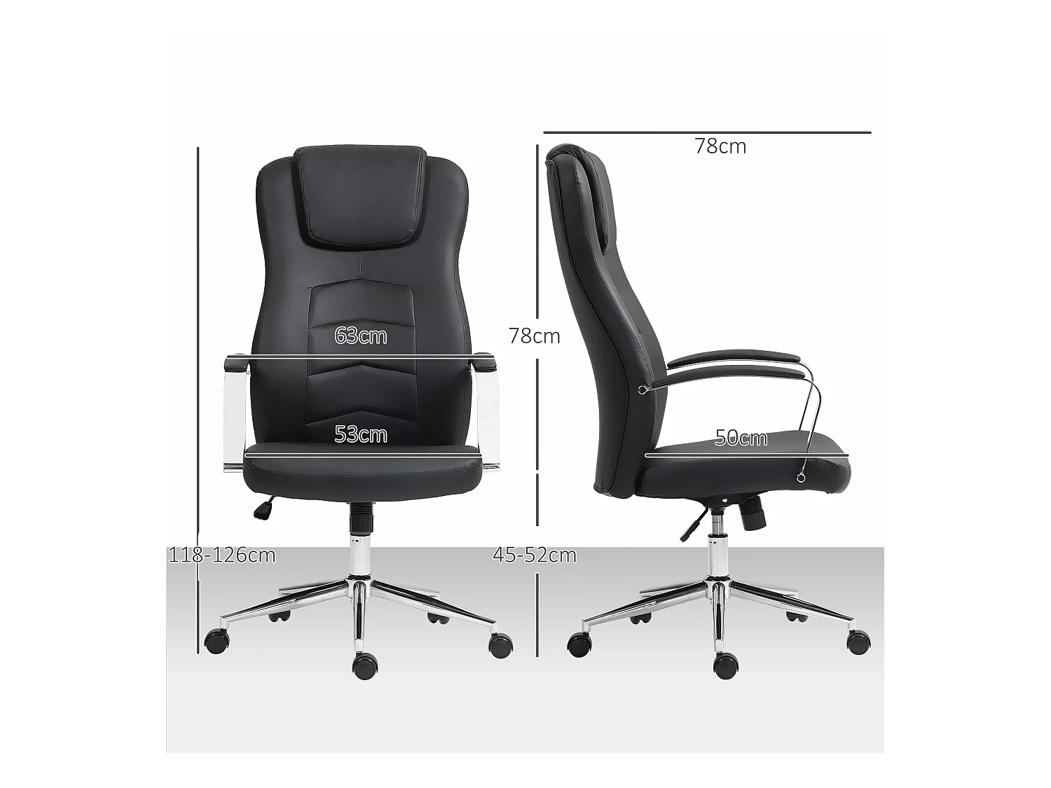 Cadeira de escritório ergonômica em couro sintético com função de balanço e ajuste, preta