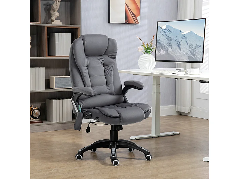 Cadeira de escritório ergonômica com massagem em veludo e aquecimento ajustável, cinza escuro, 120 kg