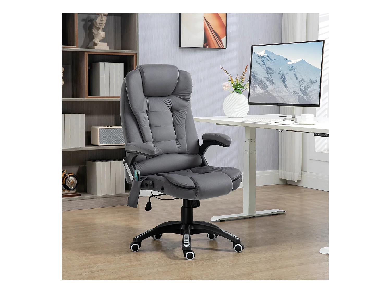 Chaise de Bureau massaggio ergonomica in velluto con chauffage regolabile grigio foncé 120 kg