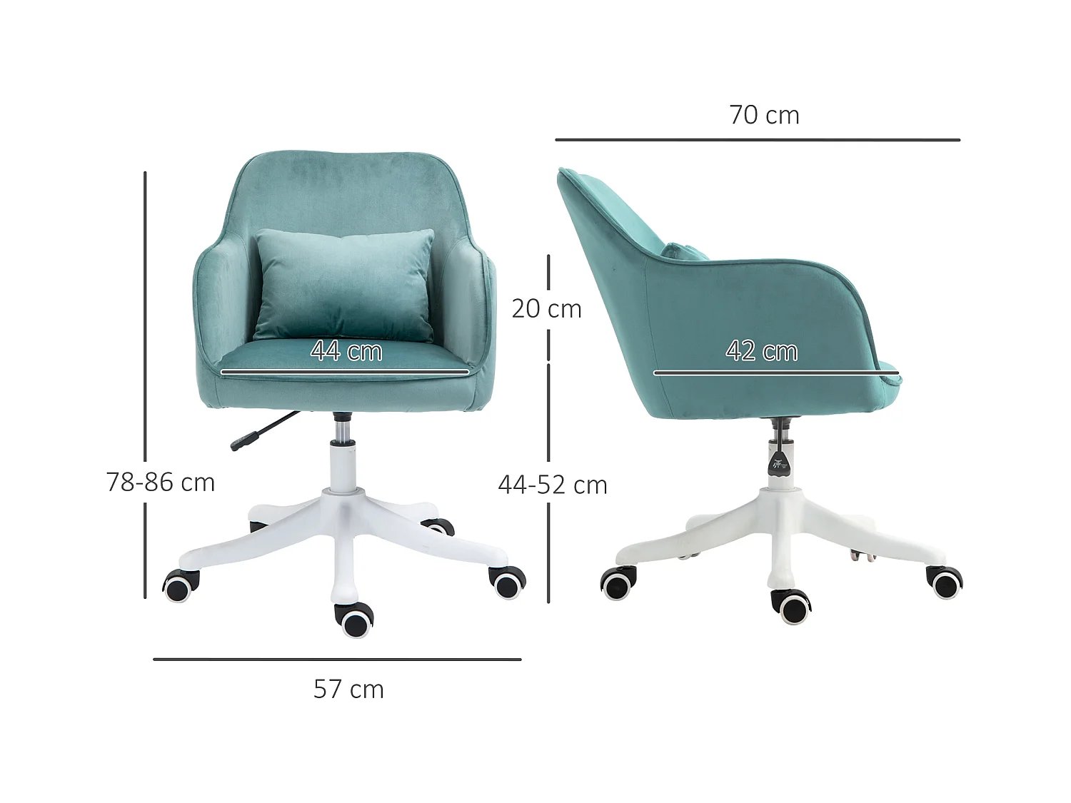 Poltrona da massaggio ergonomica in velluto verde con comodini e cuscino lombare