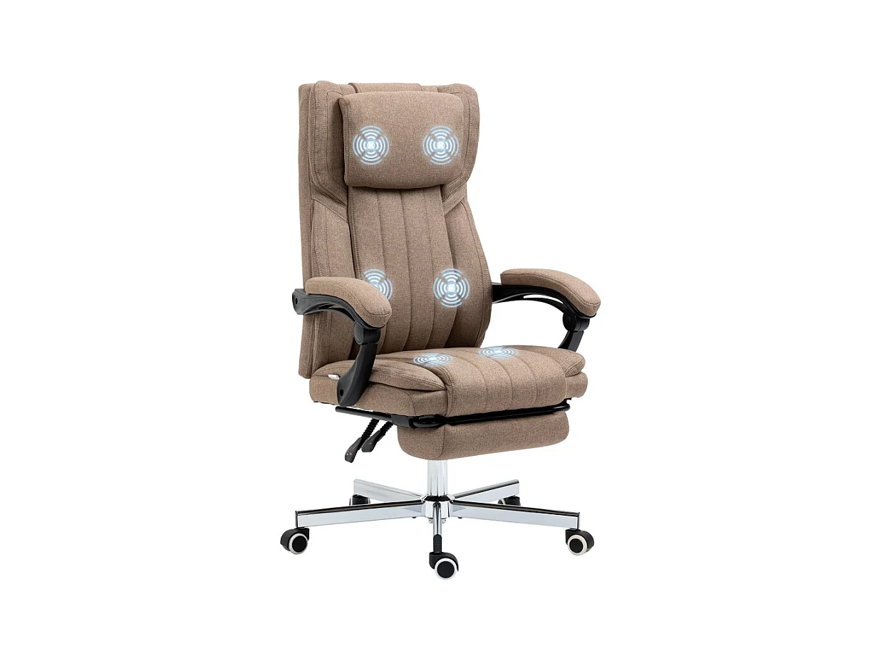 Chaise de Bureau ergonomica con massaggio 6 punti, dossier inclinabile, repose-pieds, lin brun