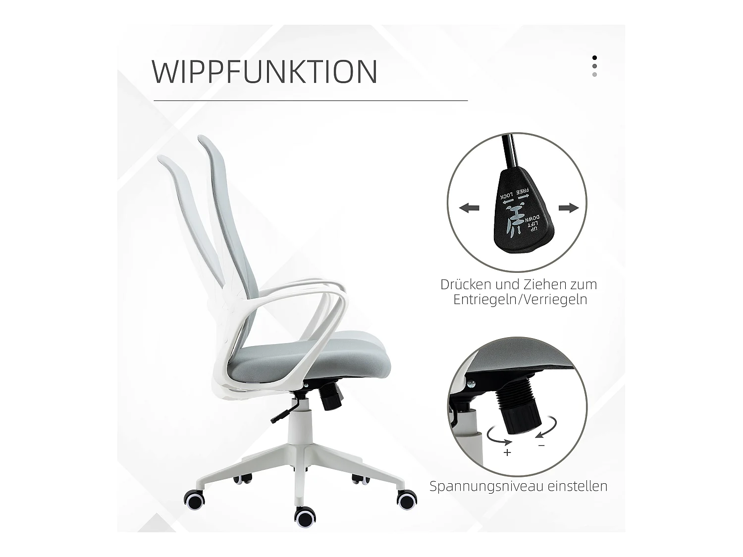 Chaise longue ergonomica in tessuto grigio regolabile girevole per ufficio e casa-ufficio