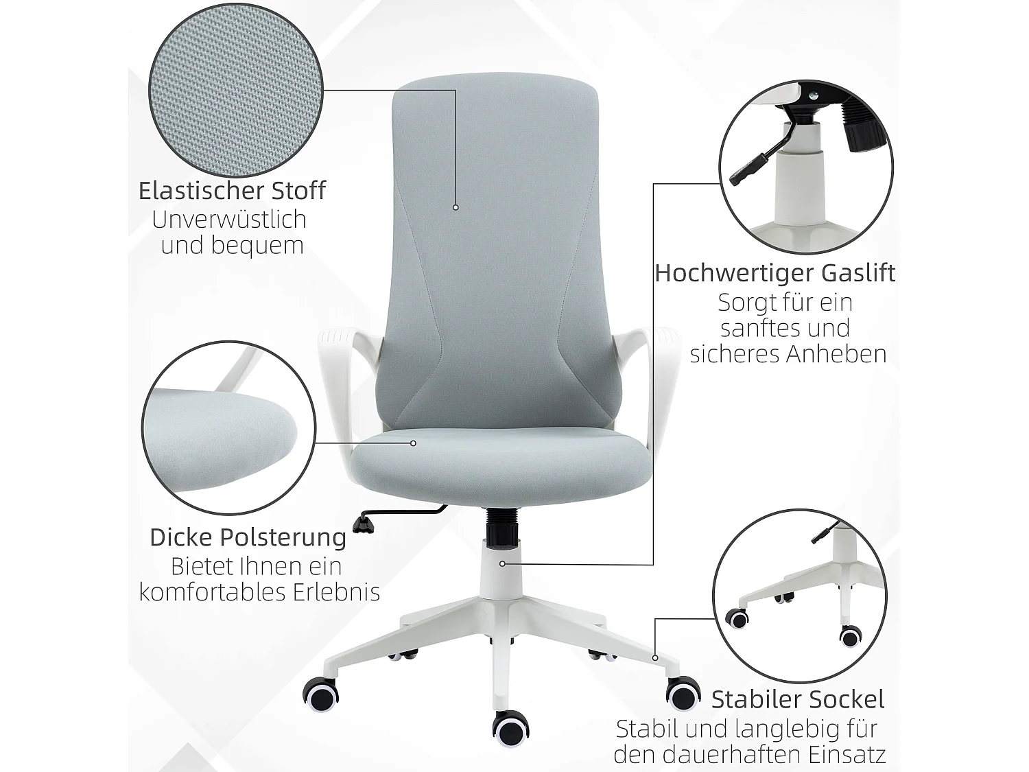 Chaise bureau ergonomique tissu gris réglable pivotante pour bureau et home-office