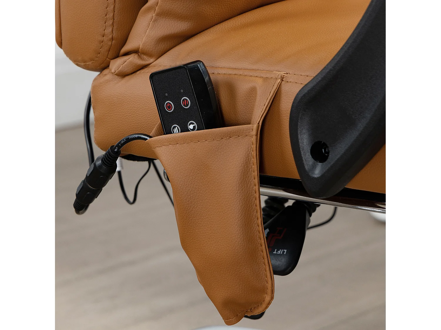 Chaise de bureau massage en cuir synthétique avec chaleur lombaire 66x67x115-123cm brun clair