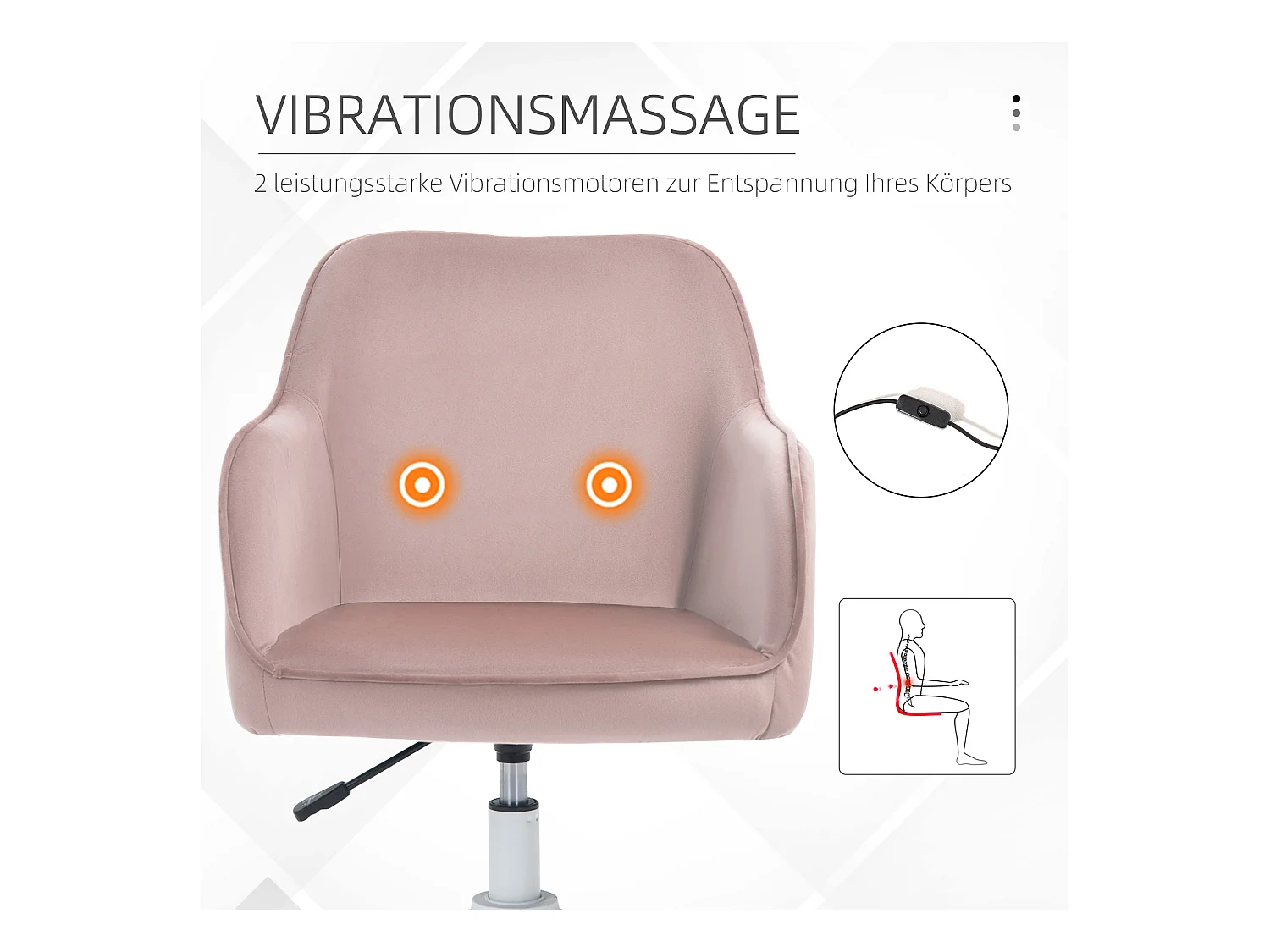 Fauteuil de Bureau Pivont con massaggi accoudoirs réglables velours gris 115 kg
