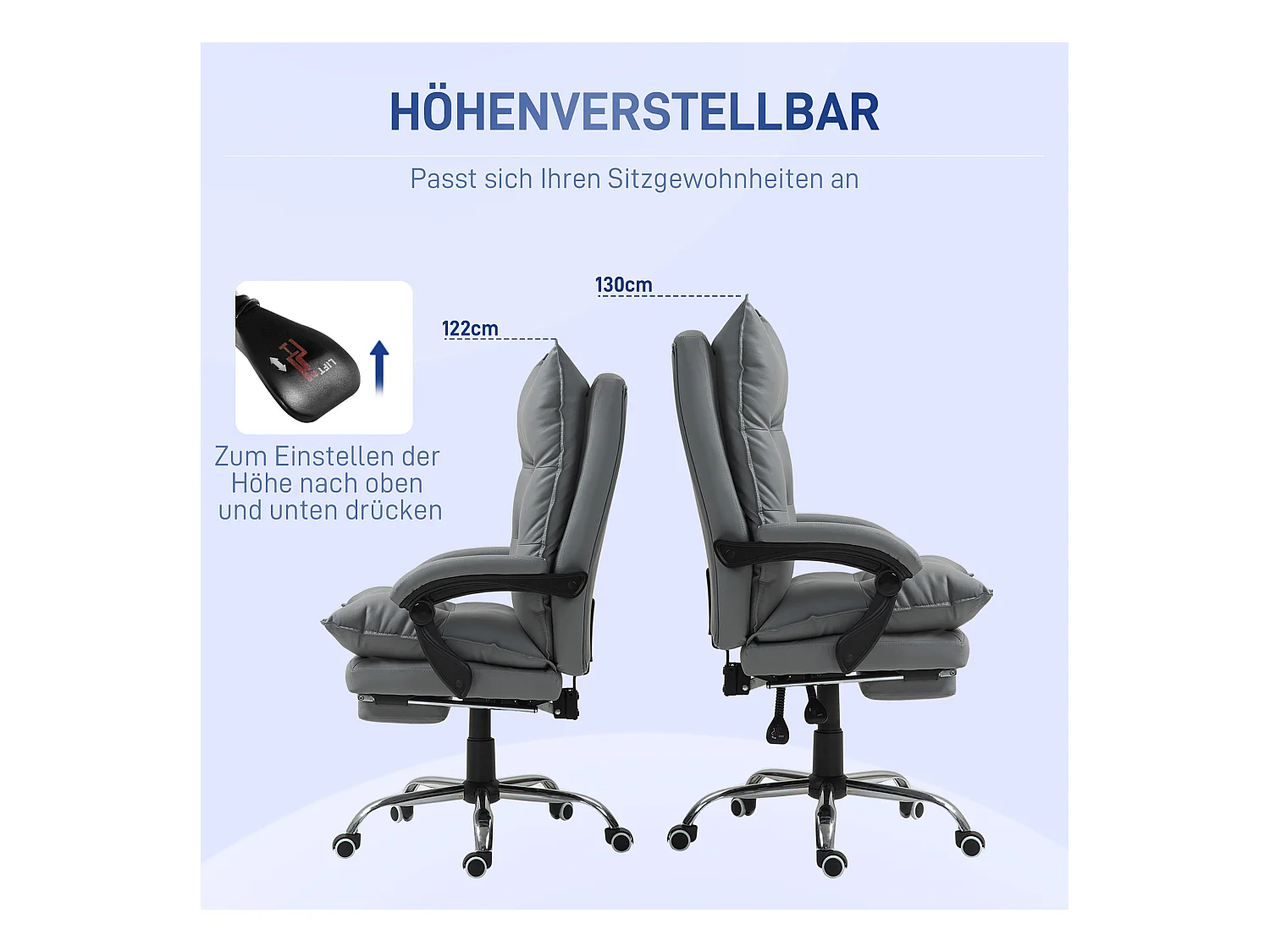 Comodino ergonomico in simile cuoio con poggiapiedi inclinabile, grigio foncé