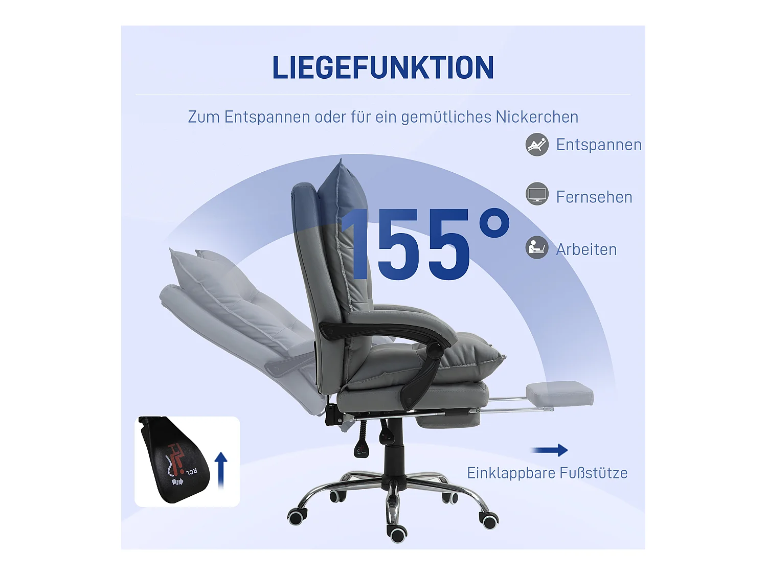 Comodino ergonomico in simile cuoio con poggiapiedi inclinabile, grigio foncé