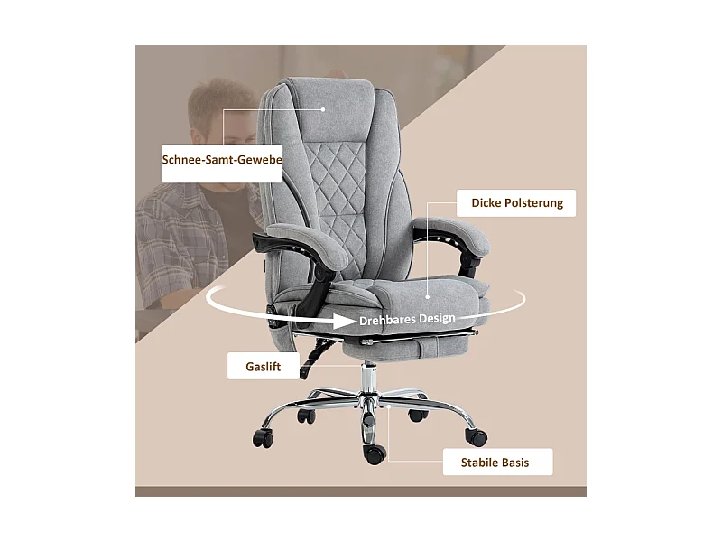 Cadeira de escritório ergonômica com massagem aquecida e apoio para os pés em tecido cinza