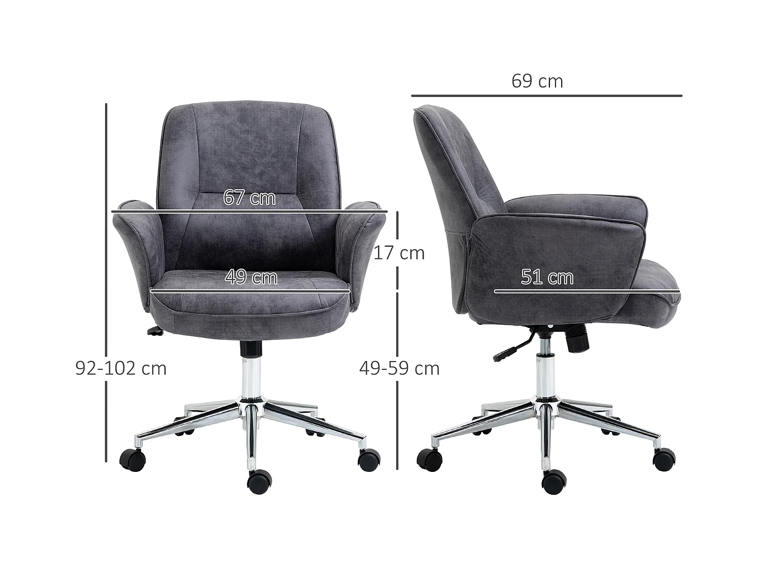 Sedia da ufficio XXL ergonomica in tessuto grigio con funzione basculante alta regolazione 120 kg