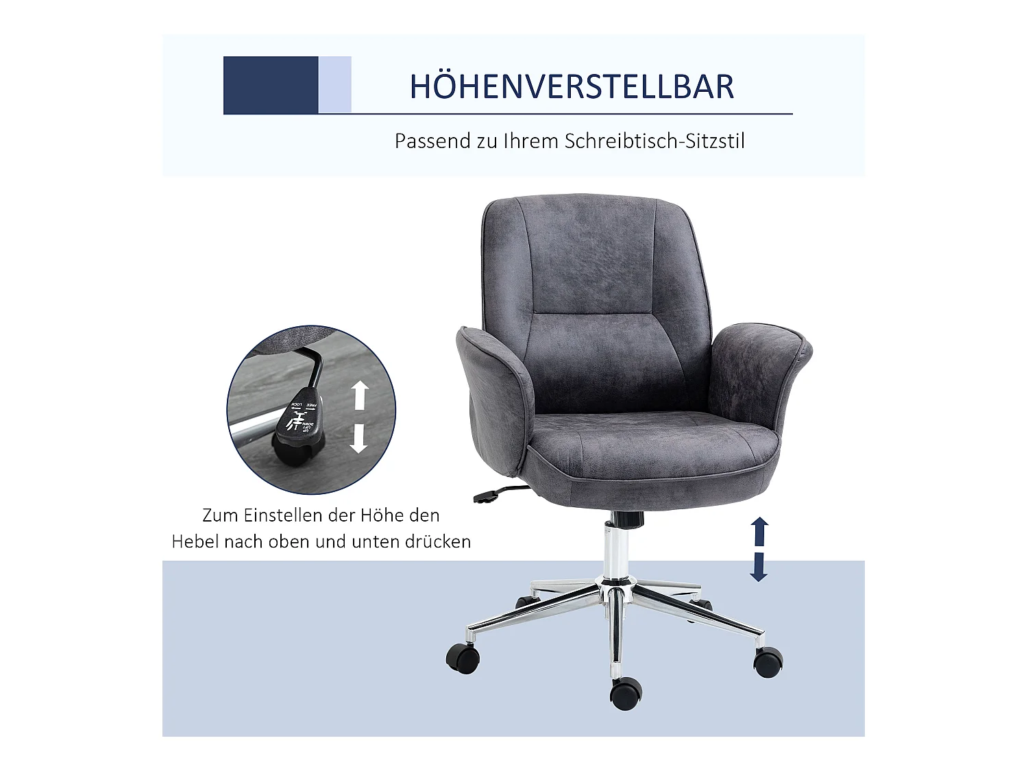 Sedia da ufficio XXL ergonomica in tessuto grigio con funzione basculante alta regolazione 120 kg