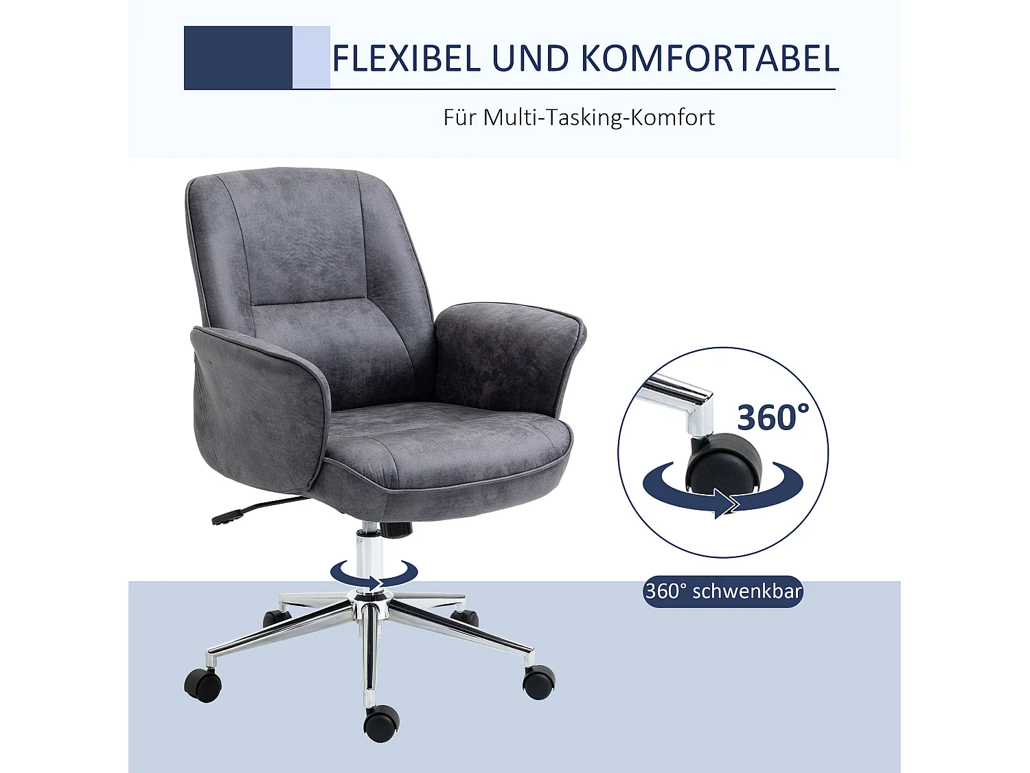 Sedia da ufficio XXL ergonomica in tessuto grigio con funzione basculante alta regolazione 120 kg