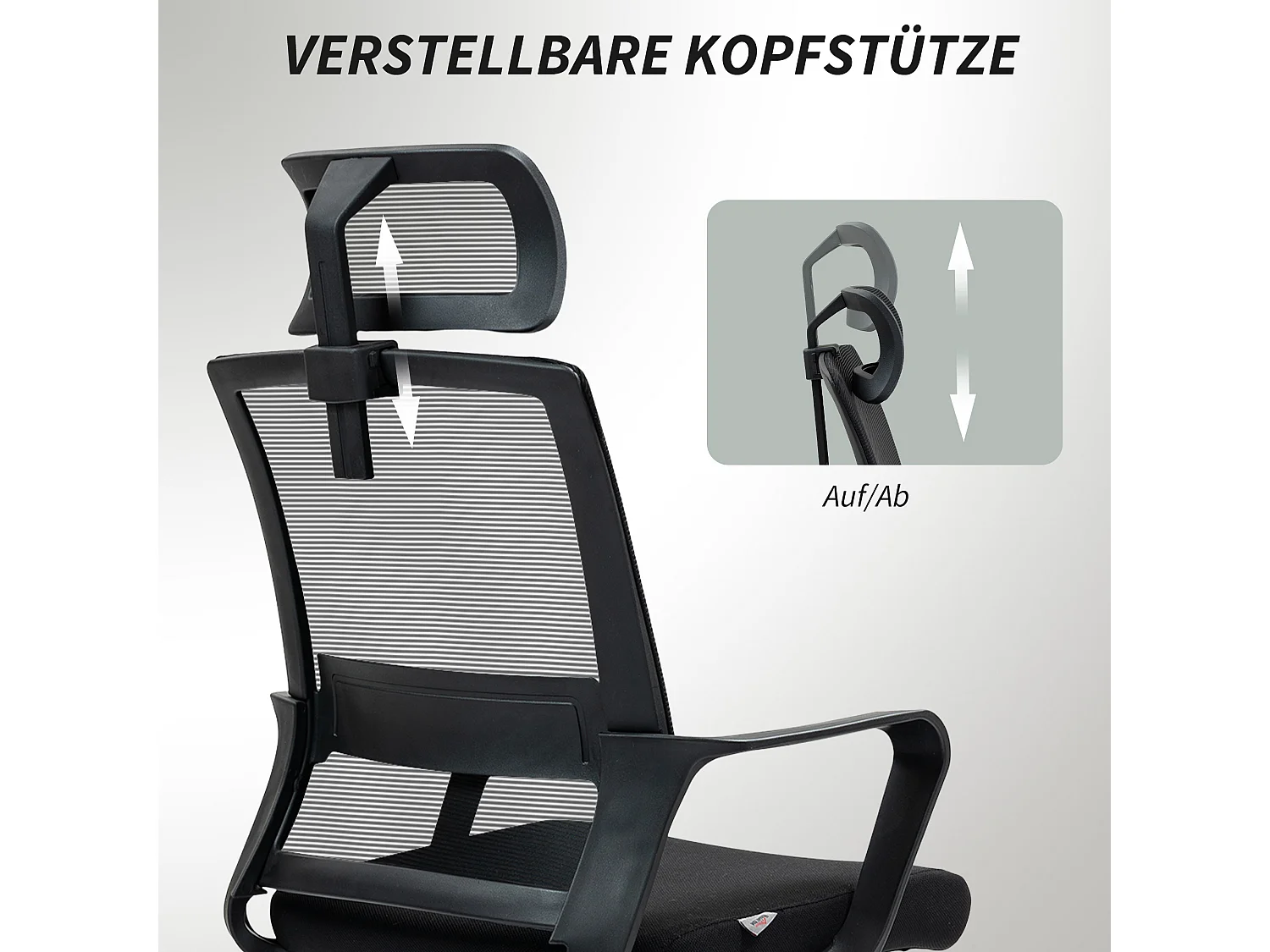 Chaise de bureau ergonomique Mesh pivotante avec accoudoirs et appui-tête réglable noir 60x64x102-112cm