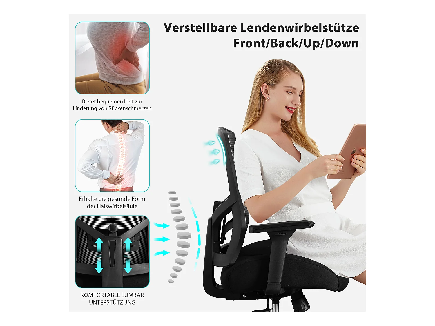 Cadeira ergonômica para escritório 200 kg, malha 3D, almofada 4D, braços ajustáveis, preta