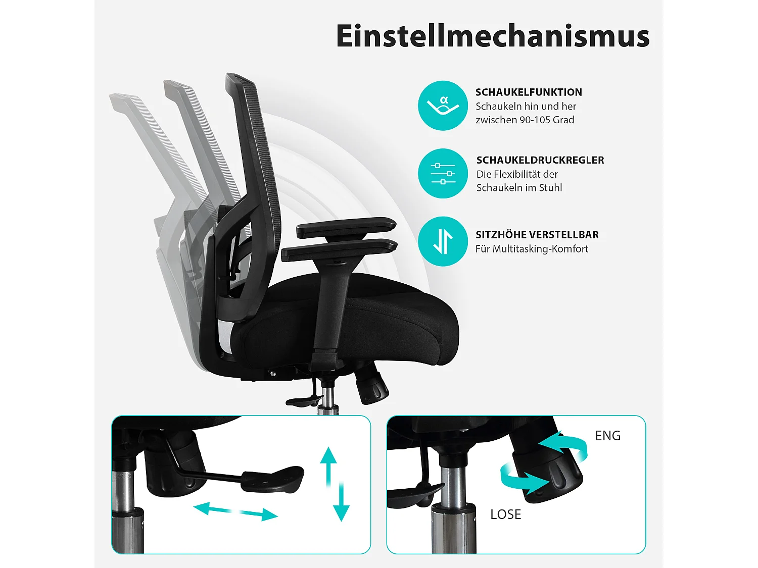 Cadeira ergonômica para escritório 200 kg, malha 3D, almofada 4D, braços ajustáveis, preta