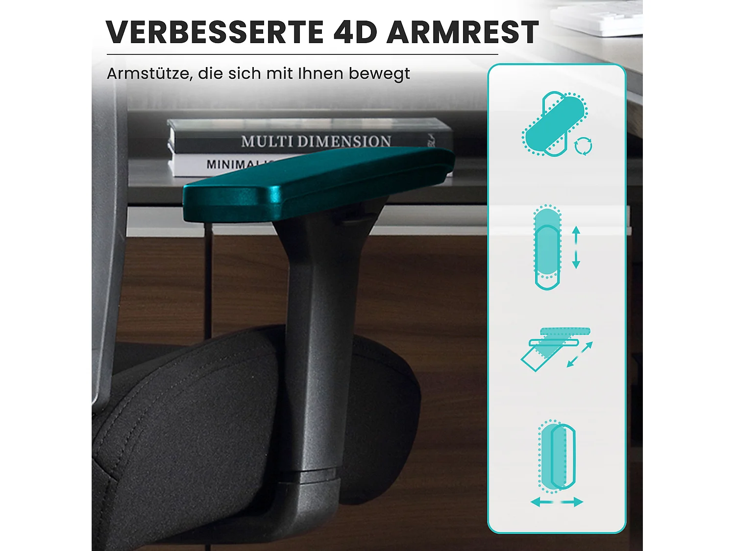 Cadeira ergonômica para escritório 200 kg, malha 3D, almofada 4D, braços ajustáveis, preta