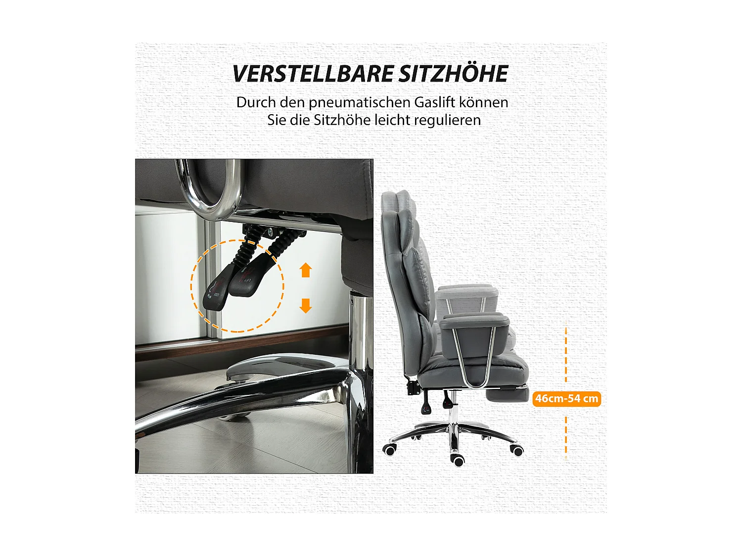 Chaise de Bureau ergonomica girevole con poggiapiedi e dossier inclinabile grigio foncé 74x65x120-128cm