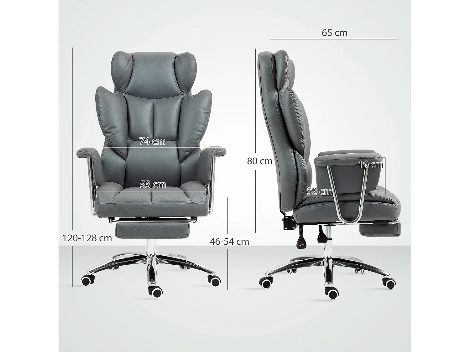 Chaise de Bureau ergonomica girevole con poggiapiedi e dossier inclinabile grigio foncé 74x65x120-128cm