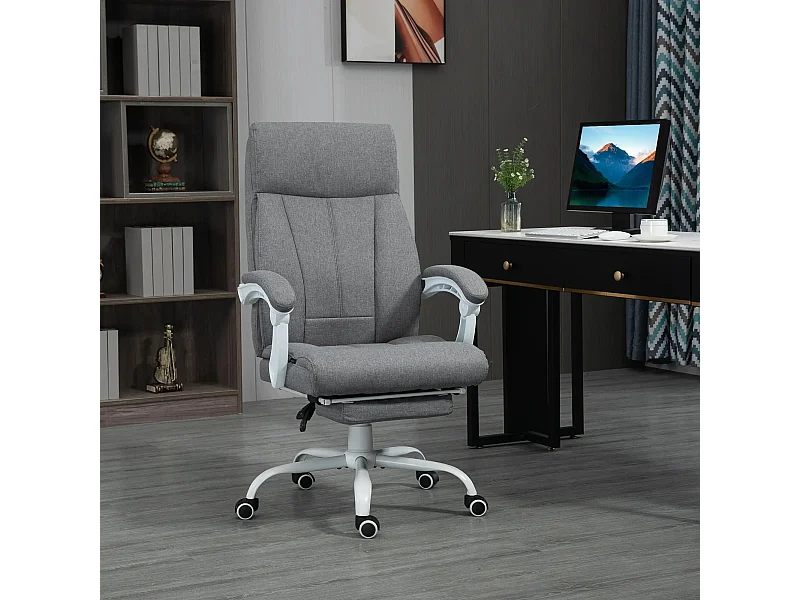 Chaise-office ergonomica regolabile con schienale inclinabile a 155° con poggiapiedi lin gris