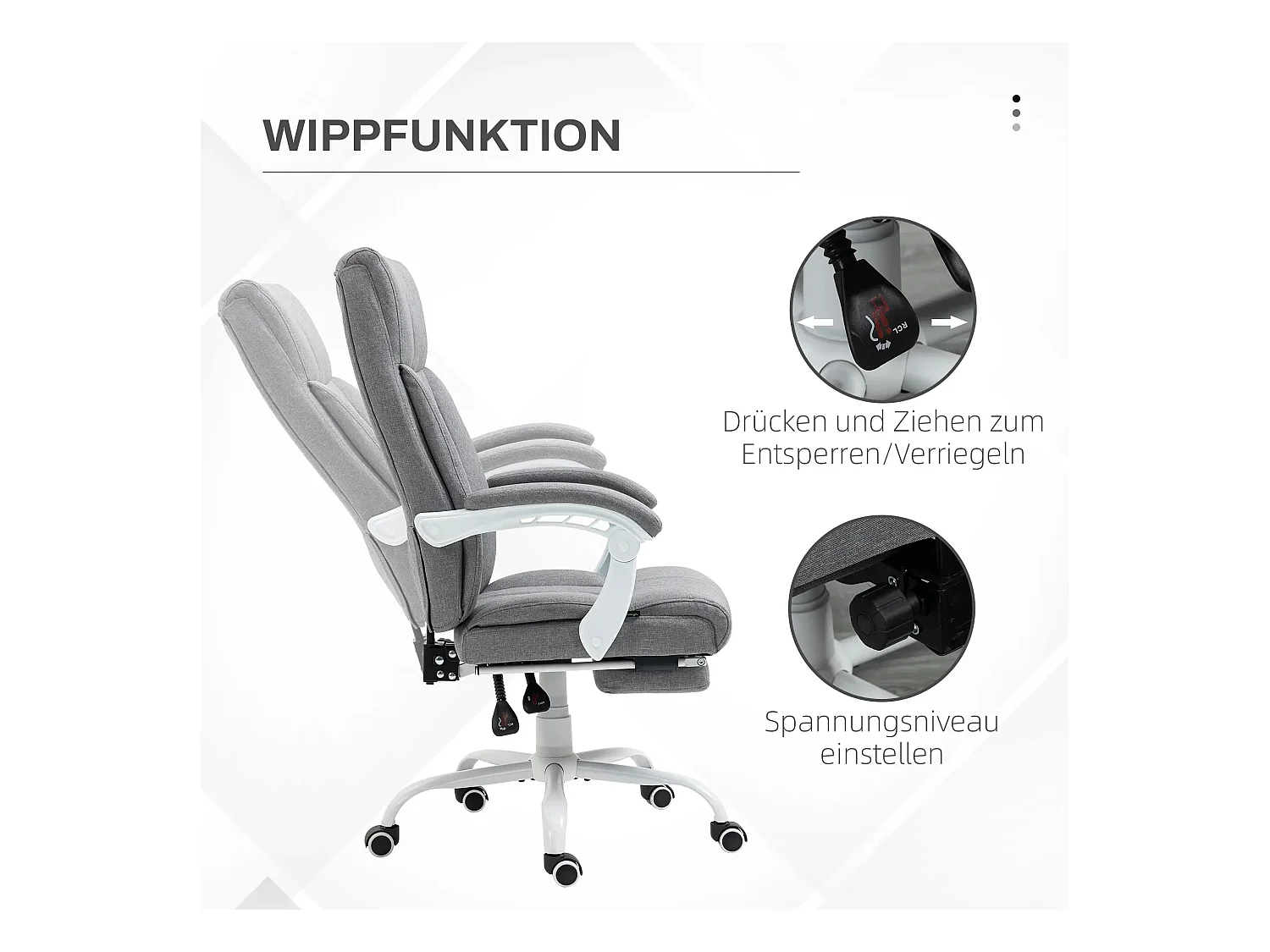 Cadeira de escritório ergonômica com encosto ajustável, inclinação de 155° e apoio para os pés em linho cinza