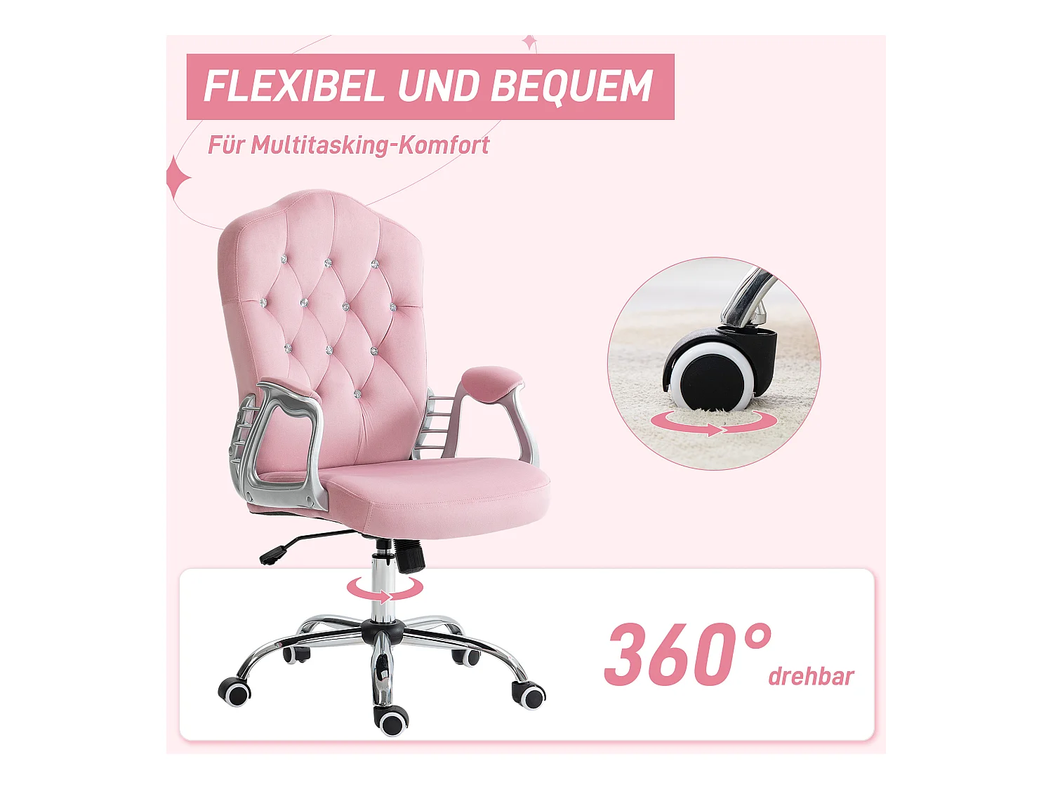 Scrivania da donna ergonomica pivotant regolabile con dossier rosa 120 kg