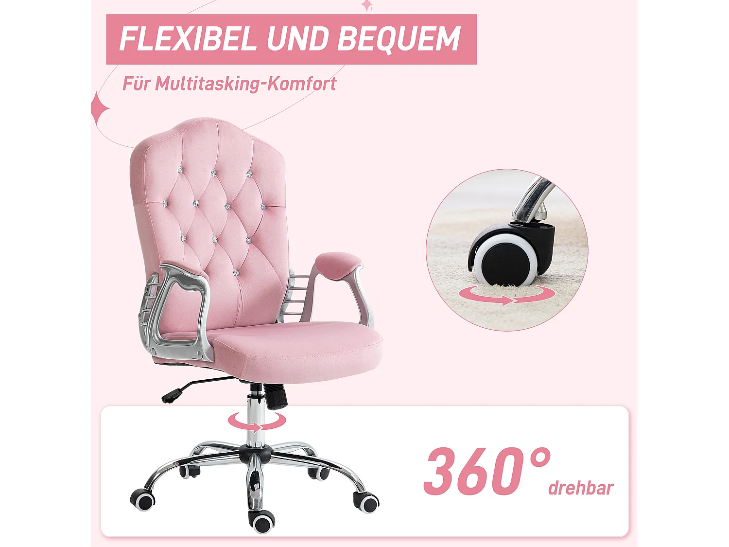 Silla de oficina ergonómica para mujer, silla giratoria ajustable con respaldo rosa, 120 kg