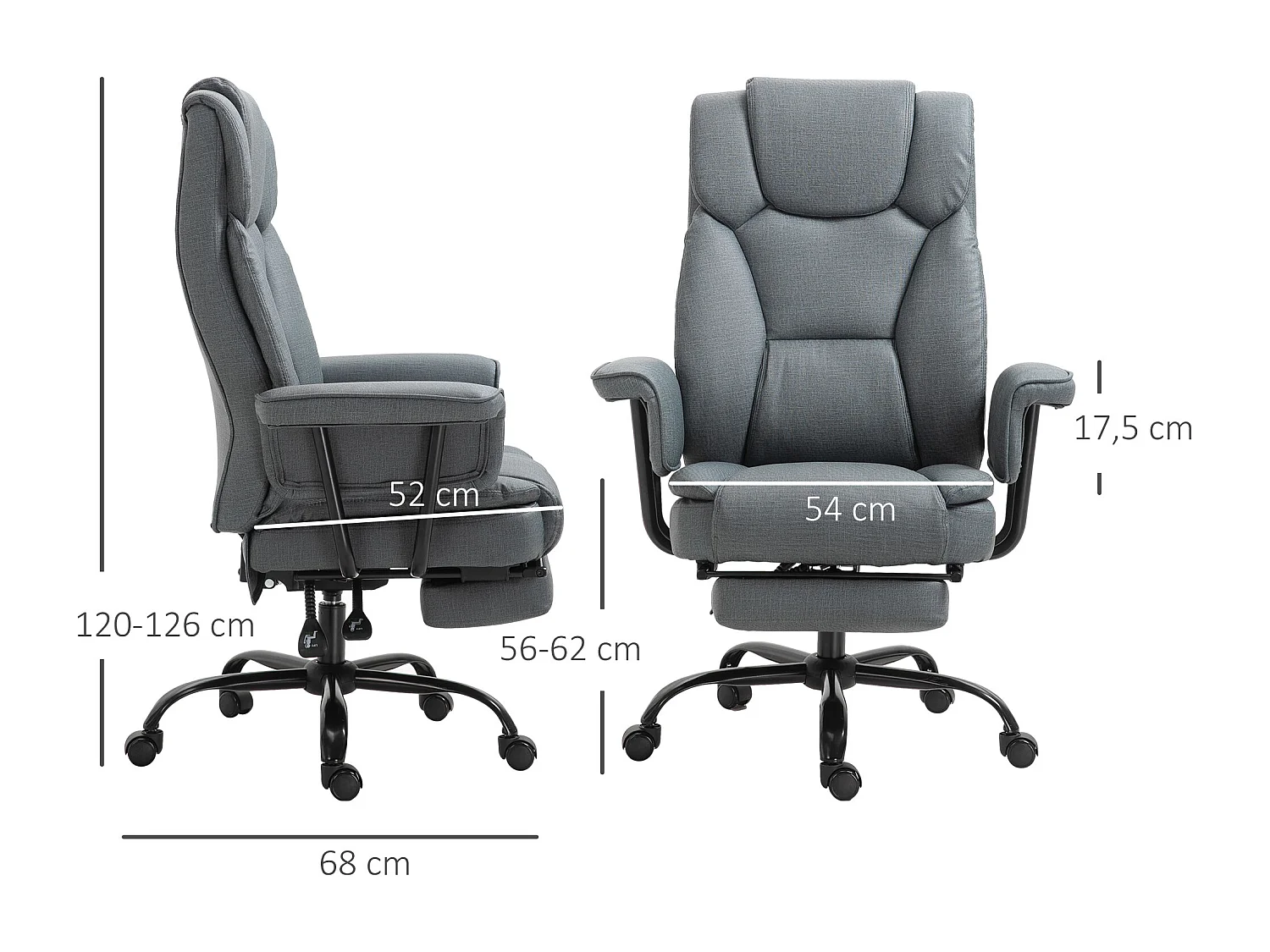 Chaise-office ergonomica inclinabile 150° in pelle sintetica grigia con appui-tête 135 kg