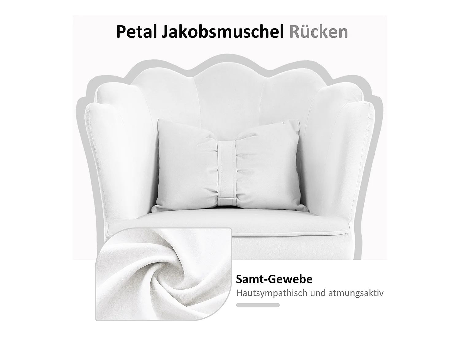 Chaise Bureau velours bianco con accoudoirs, pivotante, réglable et rembourrée 54 cm